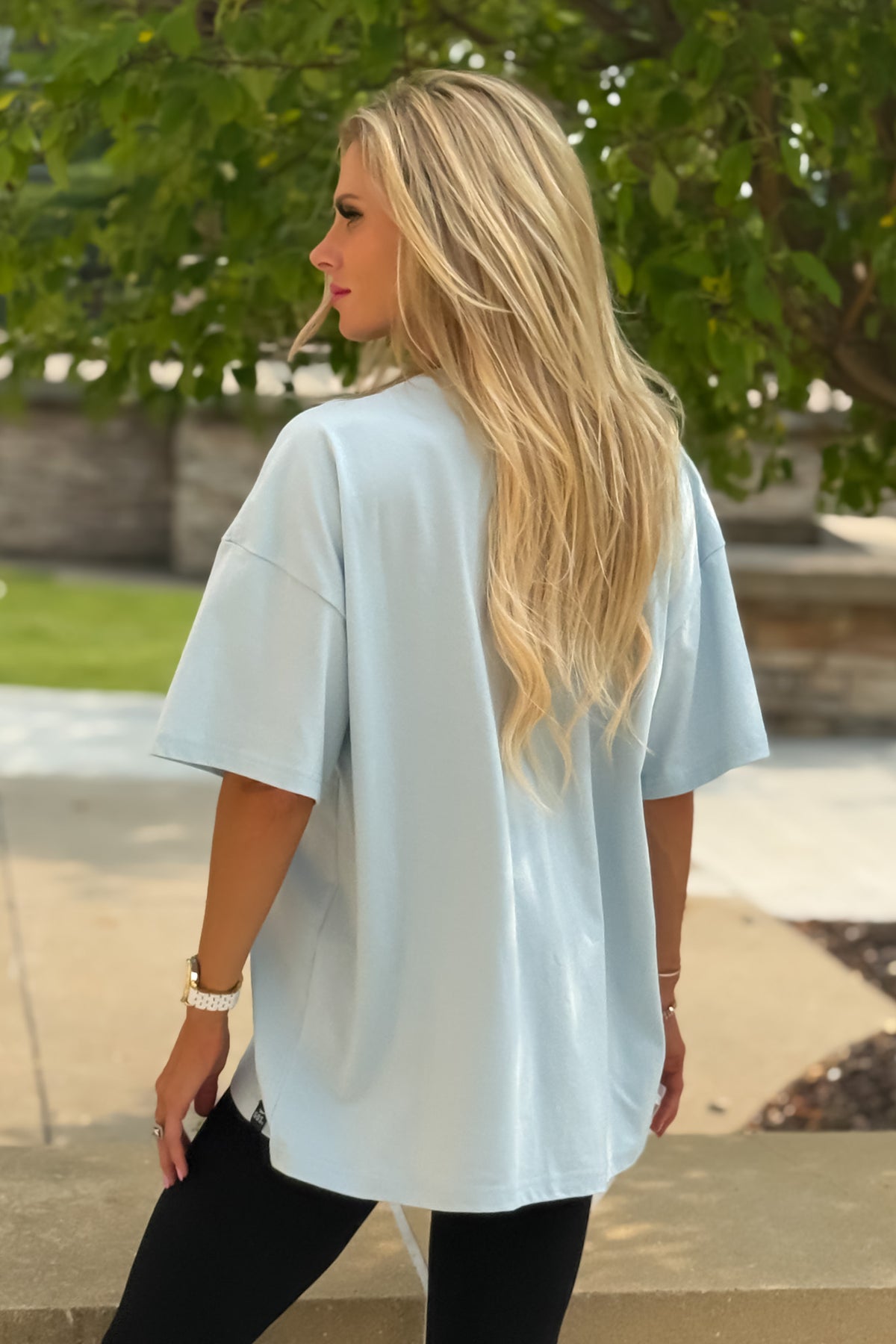 KU South Split Oversize Tee : Pale Blue