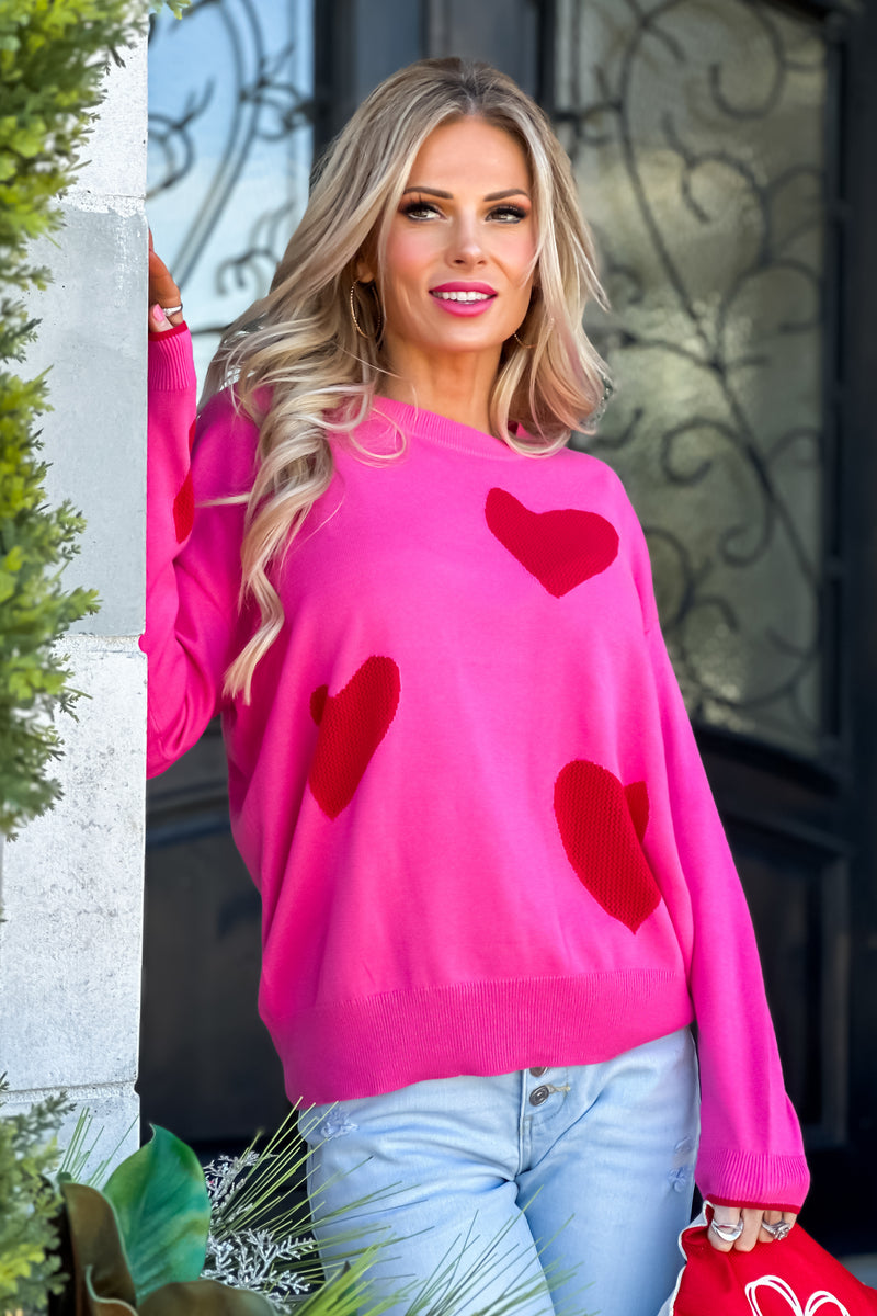 Steal My Heart Sweater : Fuchsia Rose