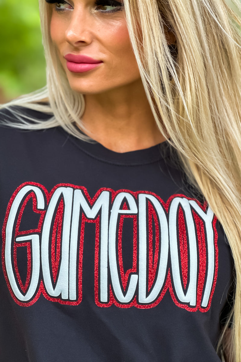 Gameday Vinyl Puffed Letter T-Shirt : Black/White/Red