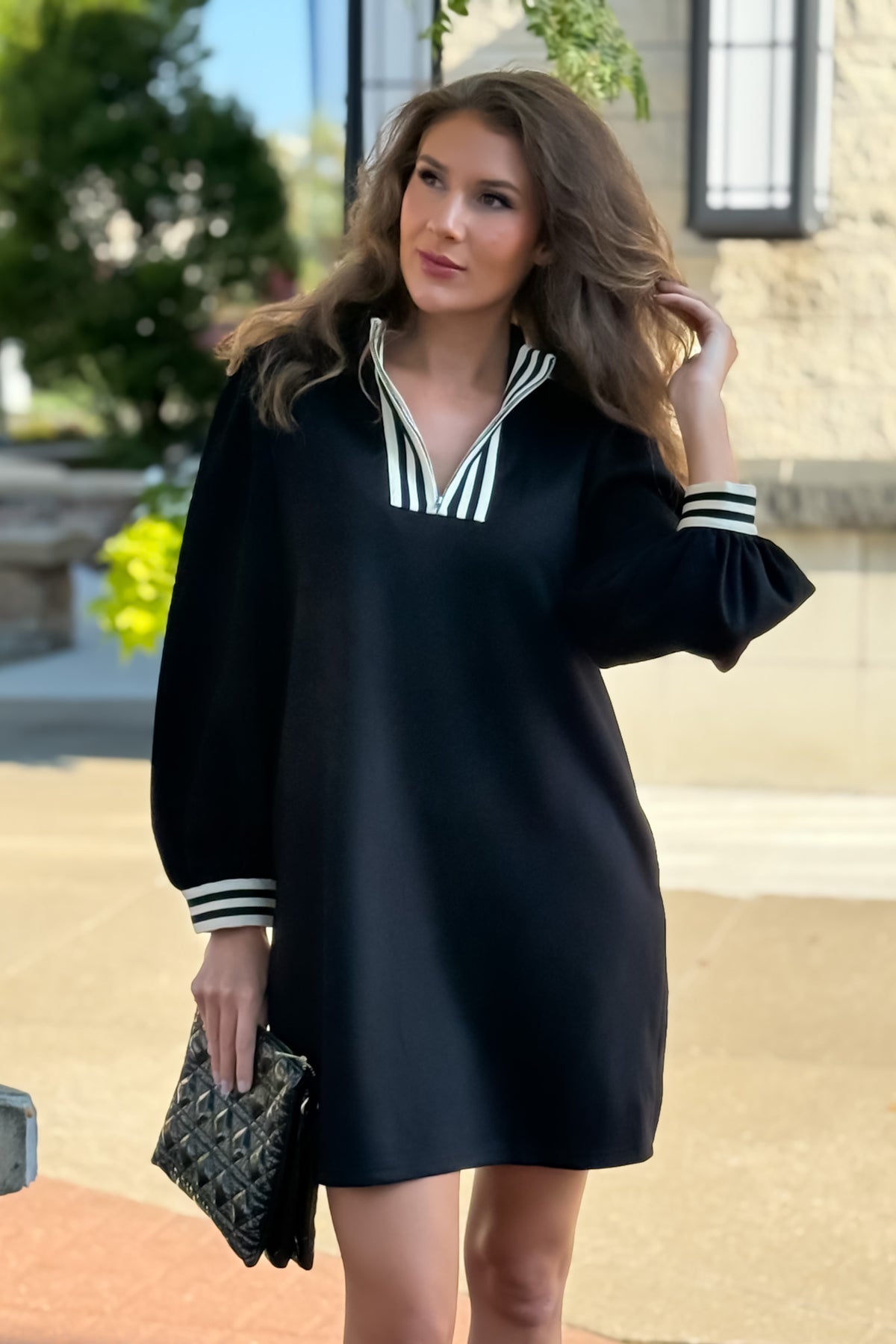 Quinne 1/4 Zip Mock Neck Dress : Black