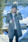 Lead The Way Faux Leather Trimmed Houndstooth Coat : Black/White