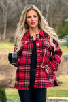 Go With It Heavy Flannel Plaid Shacket : Red/Black