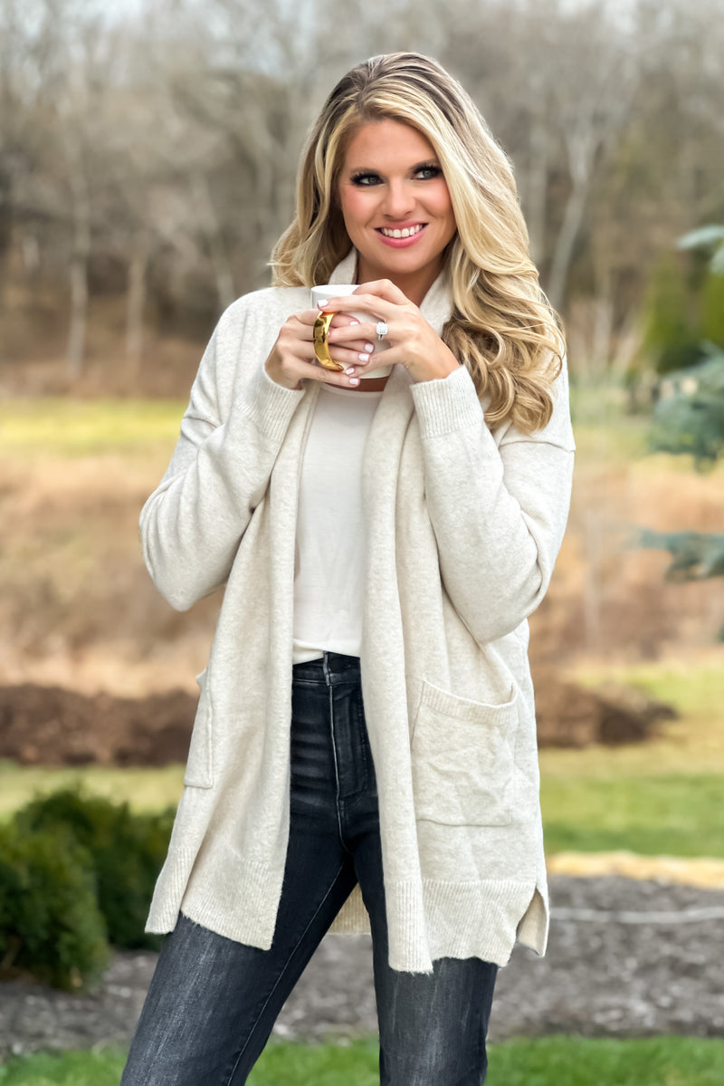 Cozy All Day Open Front Soft Cardigan : Oatmeal