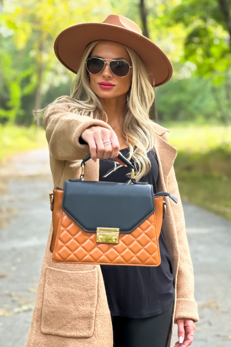 Courtney Quilted Color Block Handbag : Brown/Black