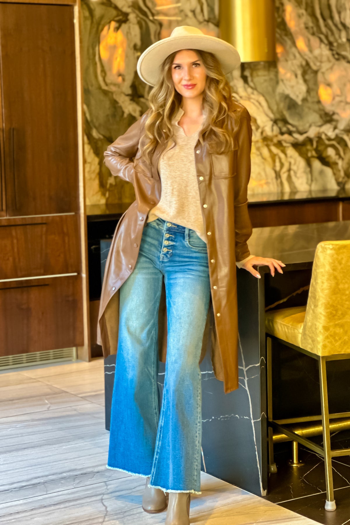 Yoko Button Up Long Jacket : Camel
