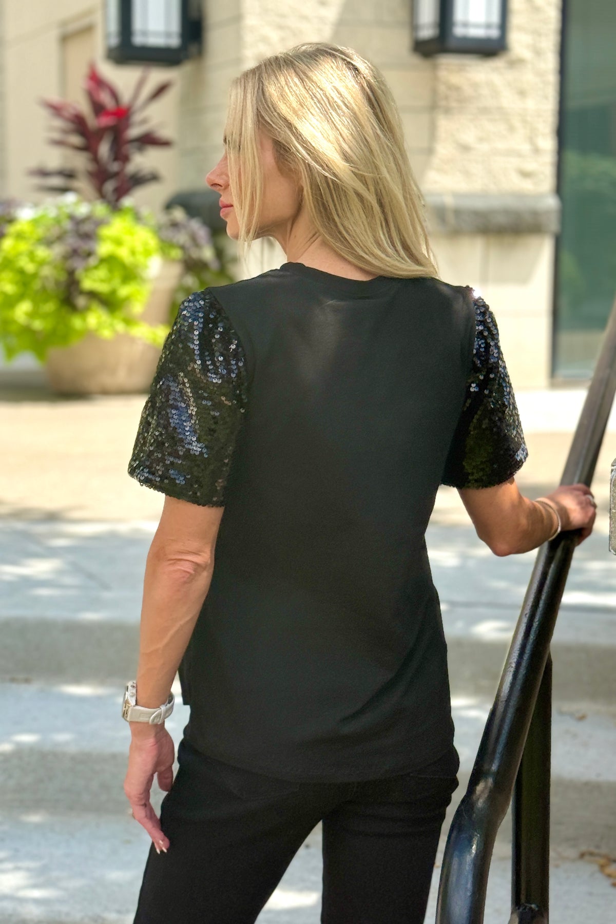 Nyx Sequin Sleeve Top. Black