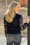 Blissful Thoughts Crochet Sleeve Sweater : Black