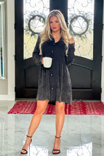 Playing My Song Button Down Tiered Dress : Charcoal