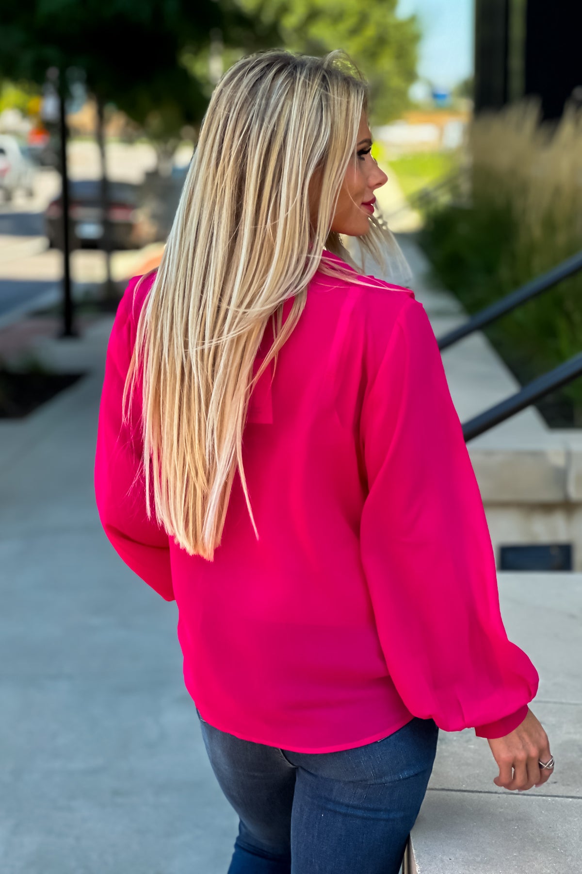 Sabrina Ruffle Button Down Shirt : Fuchsia