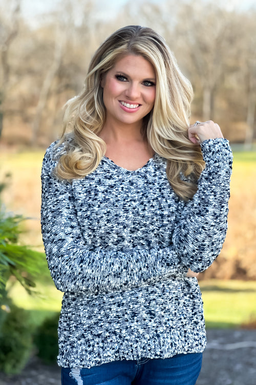 Frolic And Play Popcorn Textured Sweater : Navy/Grey/White