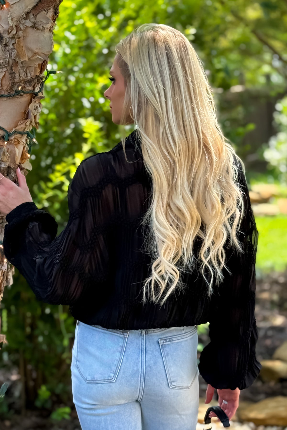 Niomee Romantic Sheer Textured Blouse : Black