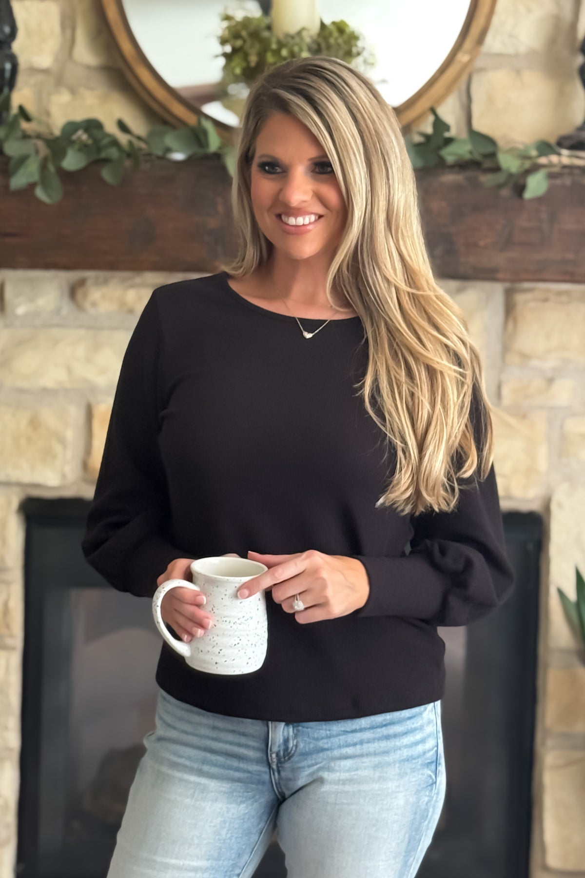 Monika Knit Banded Sleeve Top : Black