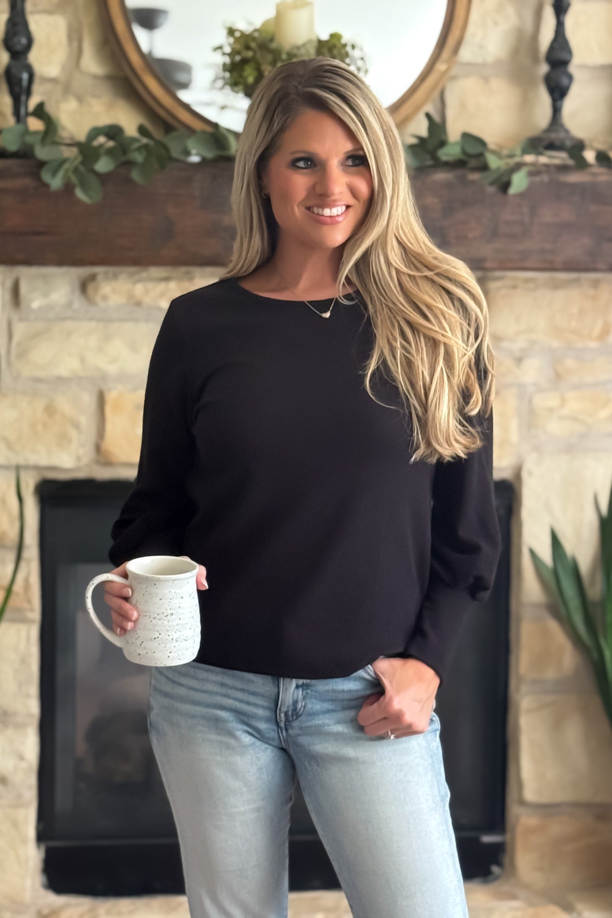 Monika Knit Banded Sleeve Top : Black