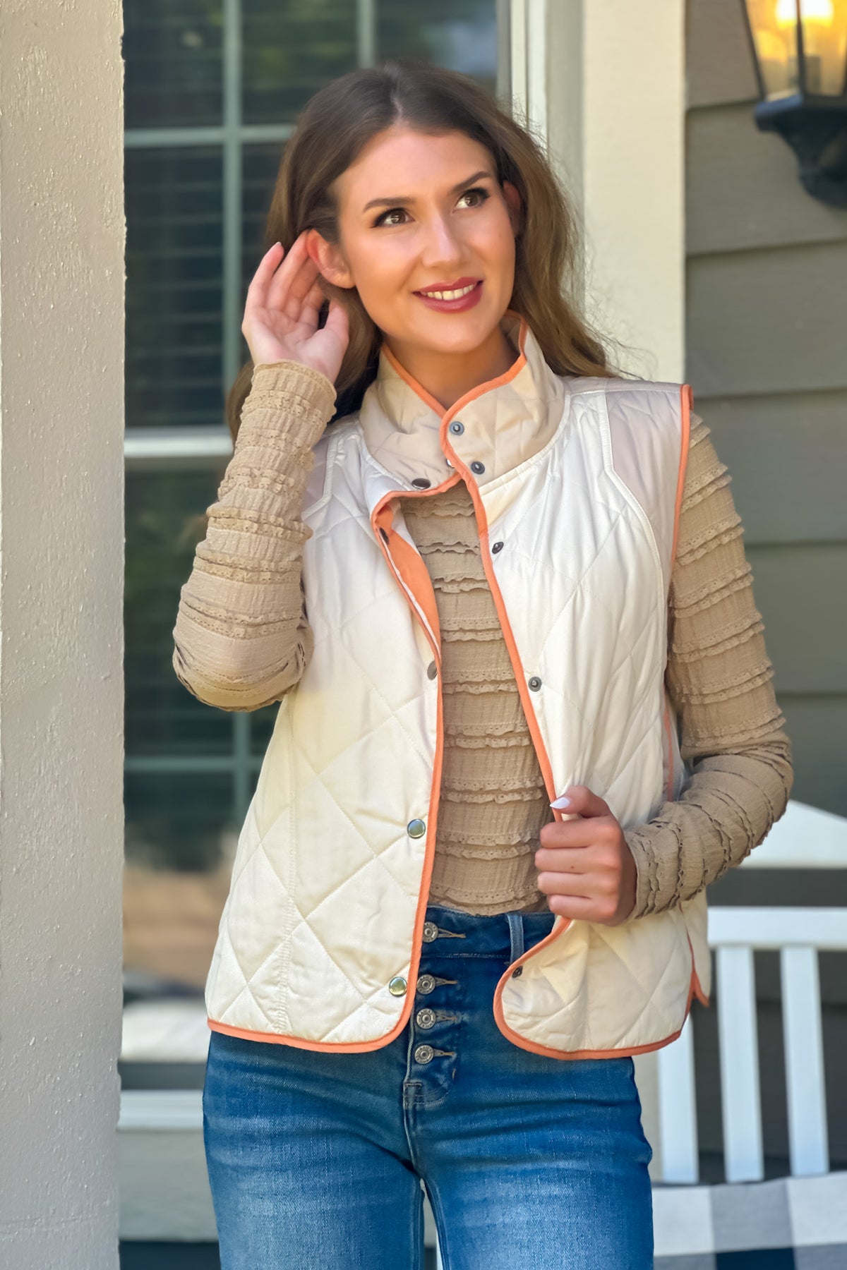 Giselle Color Block Padded Vest : Ivory