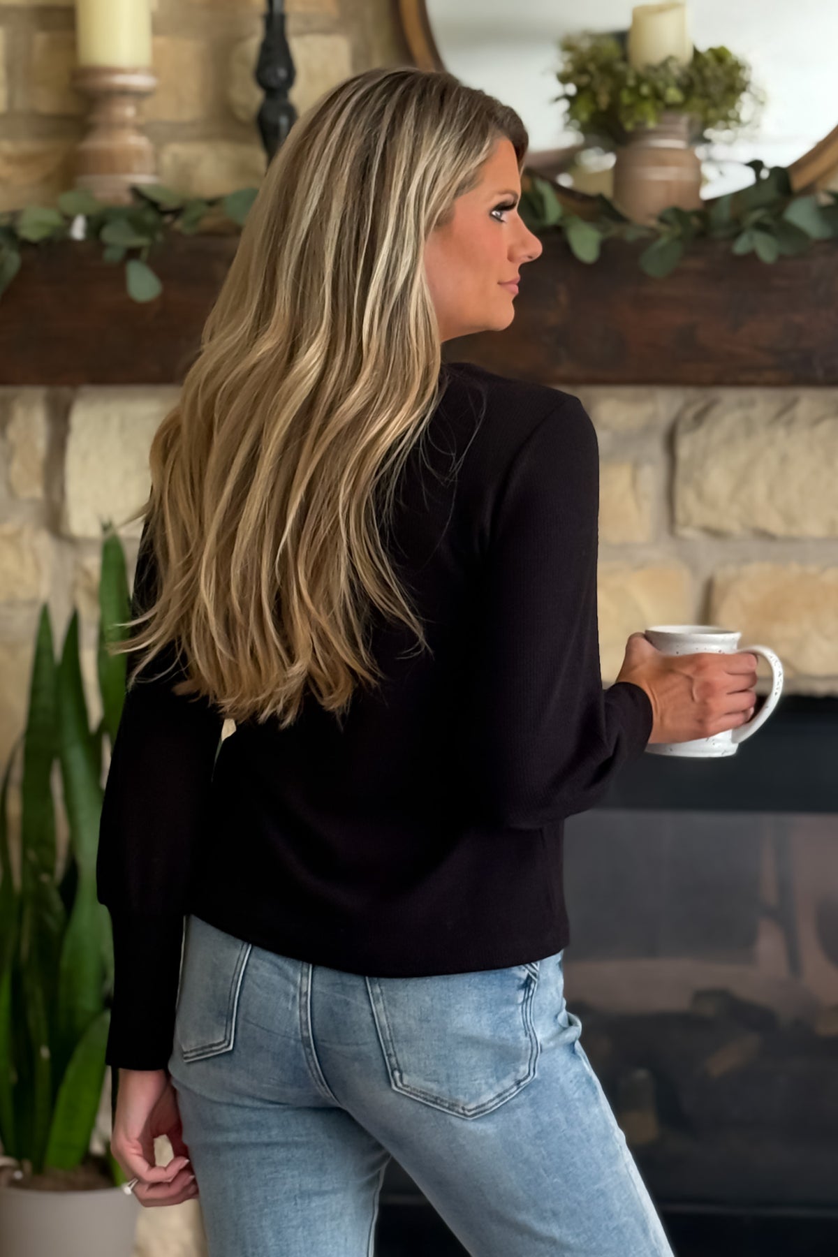 Monika Knit Banded Sleeve Top : Black