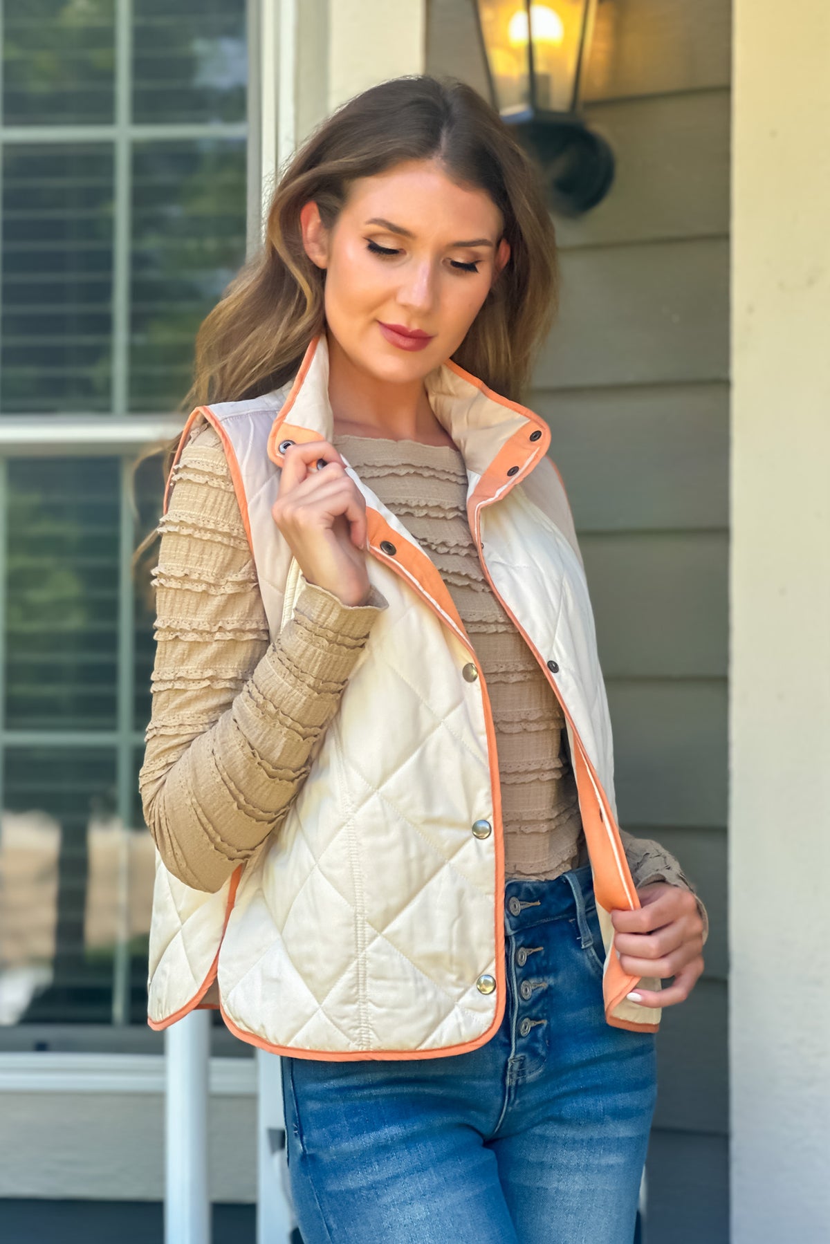 Giselle Color Block Padded Vest : Ivory