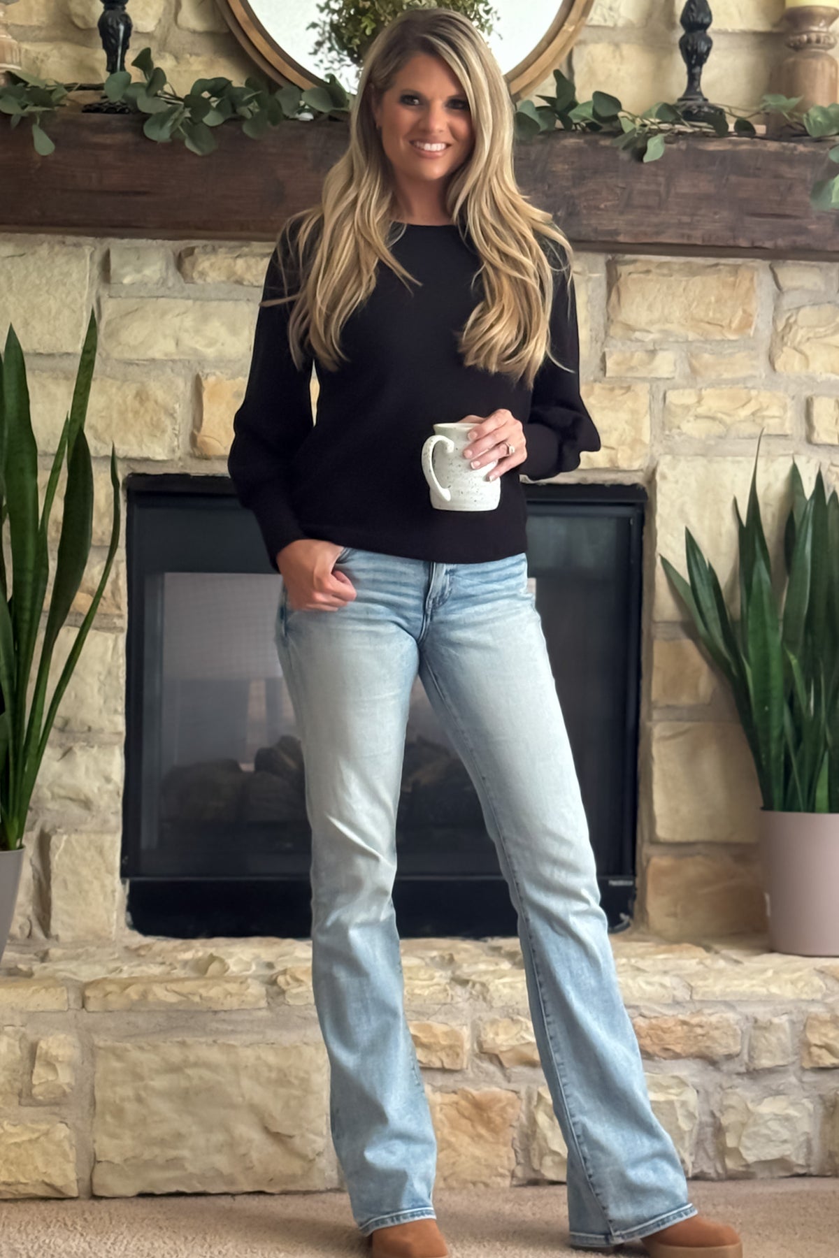 Monika Knit Banded Sleeve Top : Black