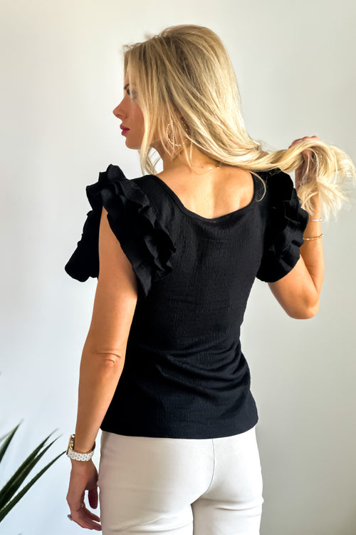 Trinta Ruffled short sleeve top : Black
