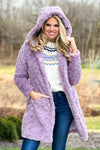 Mountain Nights Hooded Faux Fur Long Coat : Lavender