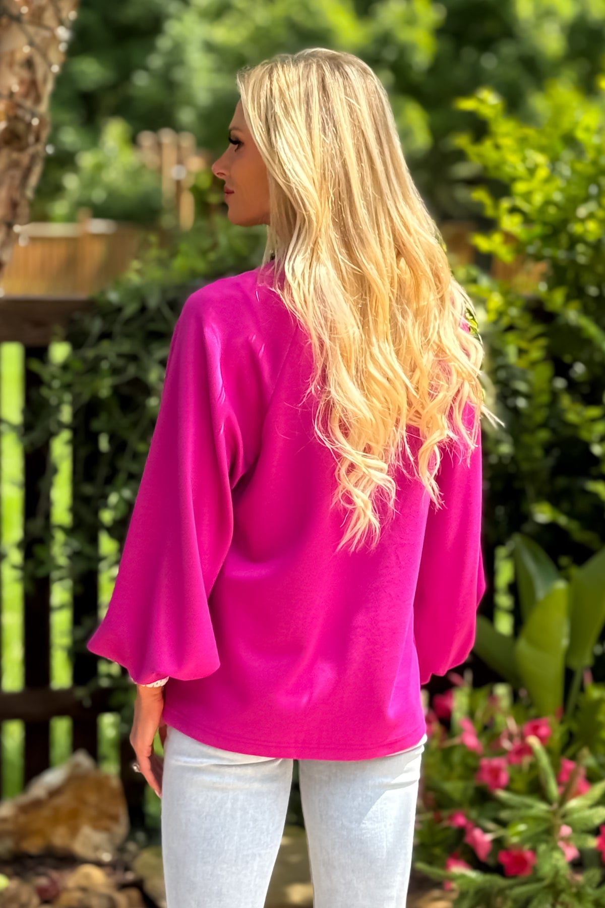 Octavia Soft Brushed V neck Top : Magenta
