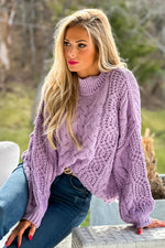 Taking Action Chenille Cable Knit Sweater : Lavender mi