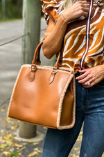 Bevin Sherpa Trimmed Tote : Tan/Brown
