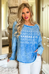 Kansas City Washed Thumb Hole L/S Top : Ocean Blue