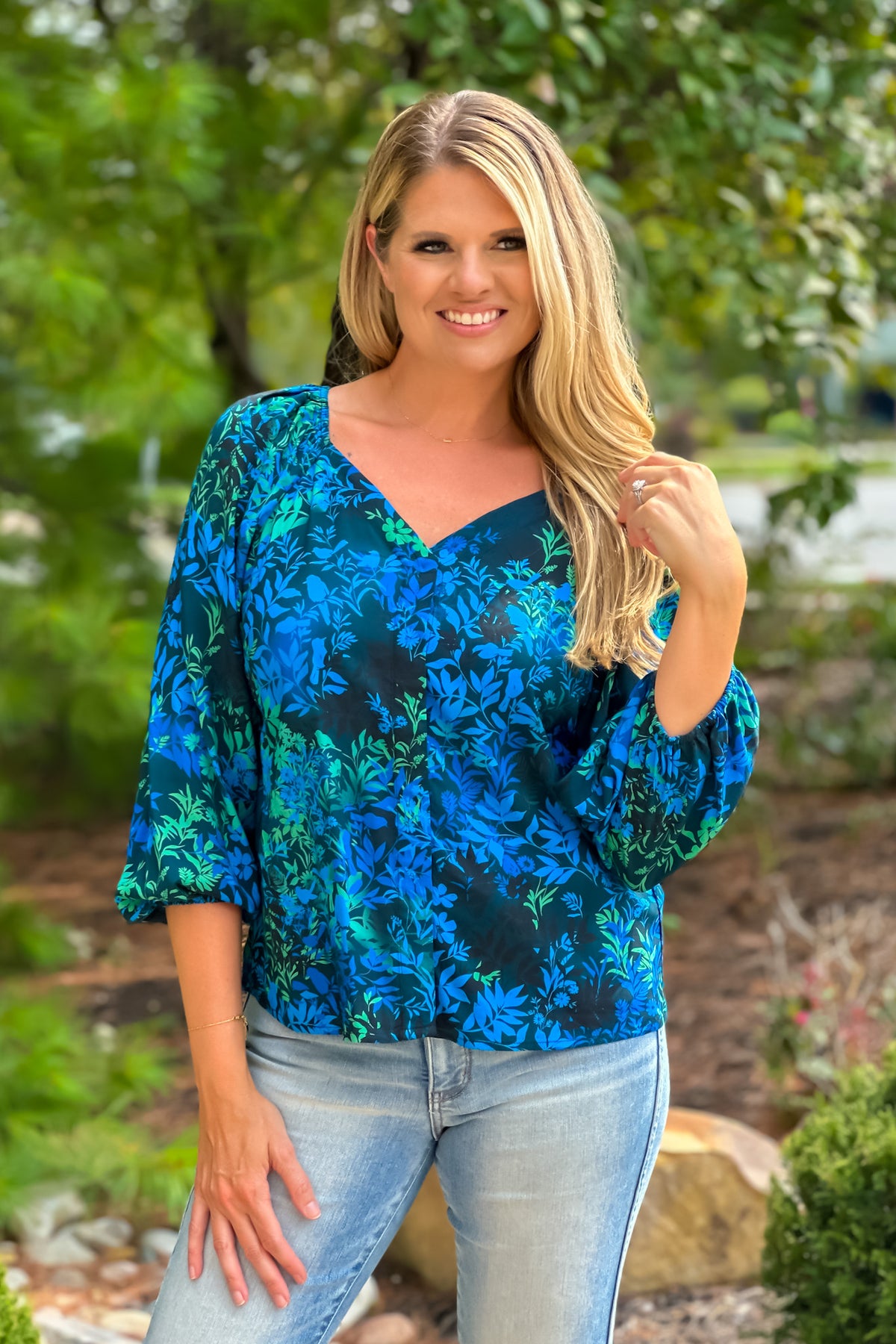 Liverpool Valentia Flutter Sleeve Blouse : Blue Topaz