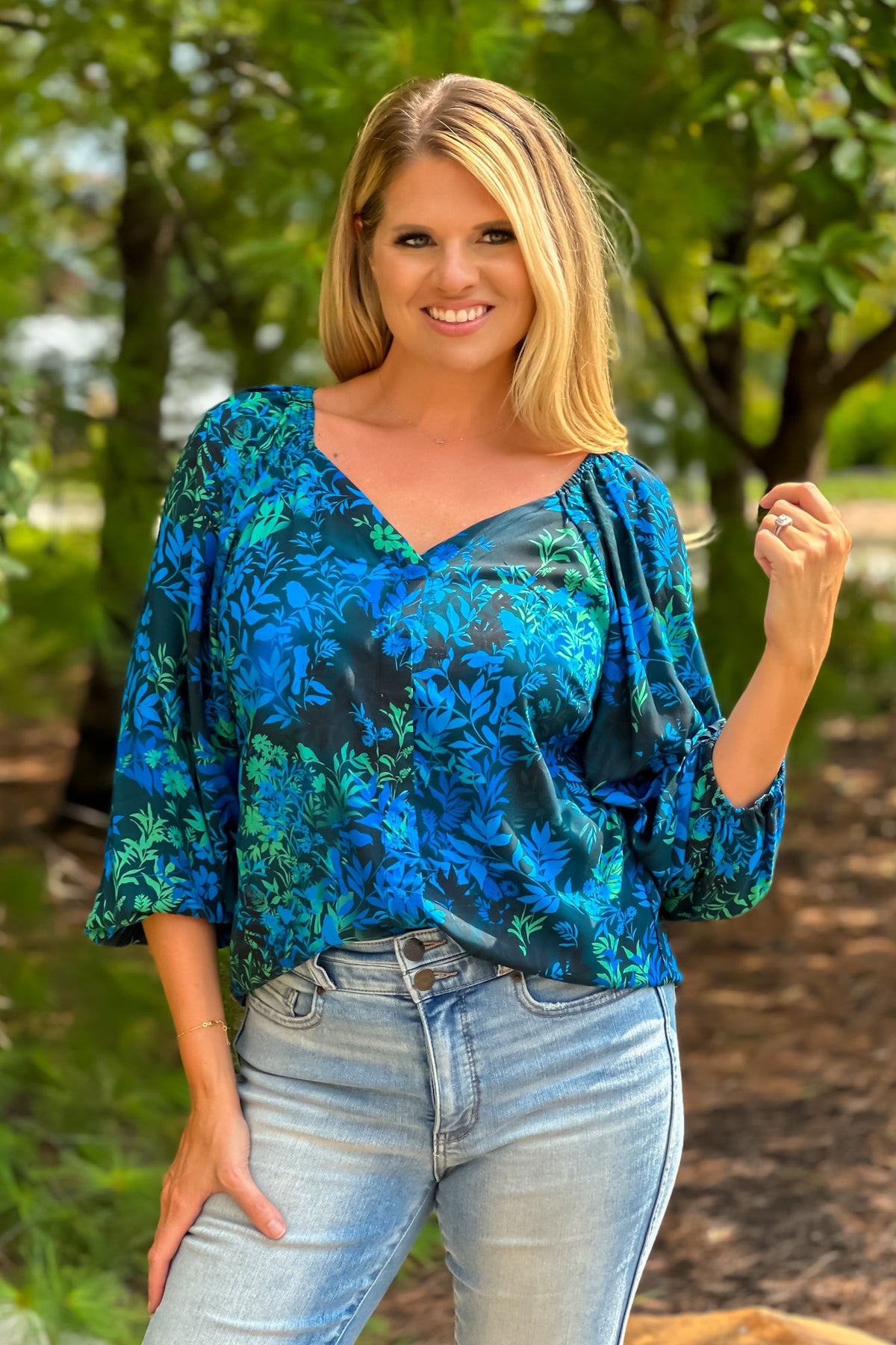 Liverpool Valentia Flutter Sleeve Blouse : Blue Topaz