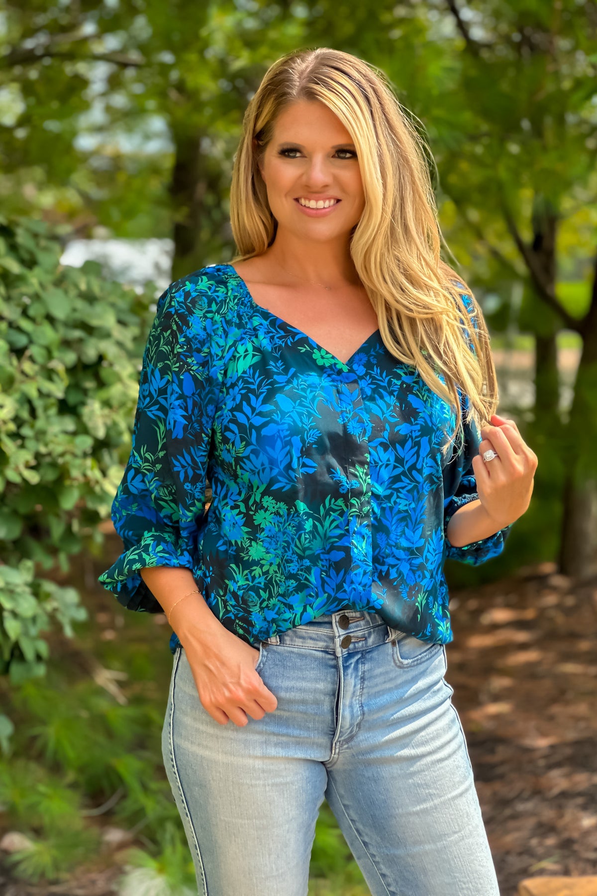 Liverpool Valentia Flutter Sleeve Blouse : Blue Topaz