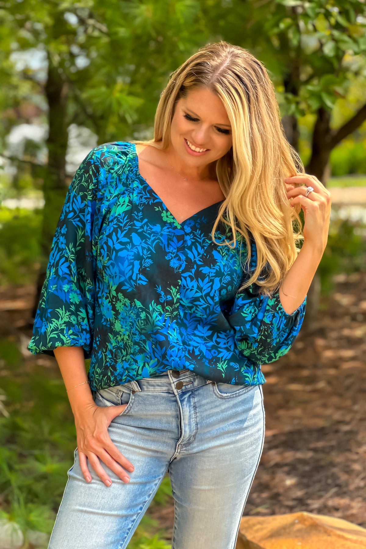 Liverpool Valentia Flutter Sleeve Blouse : Blue Topaz