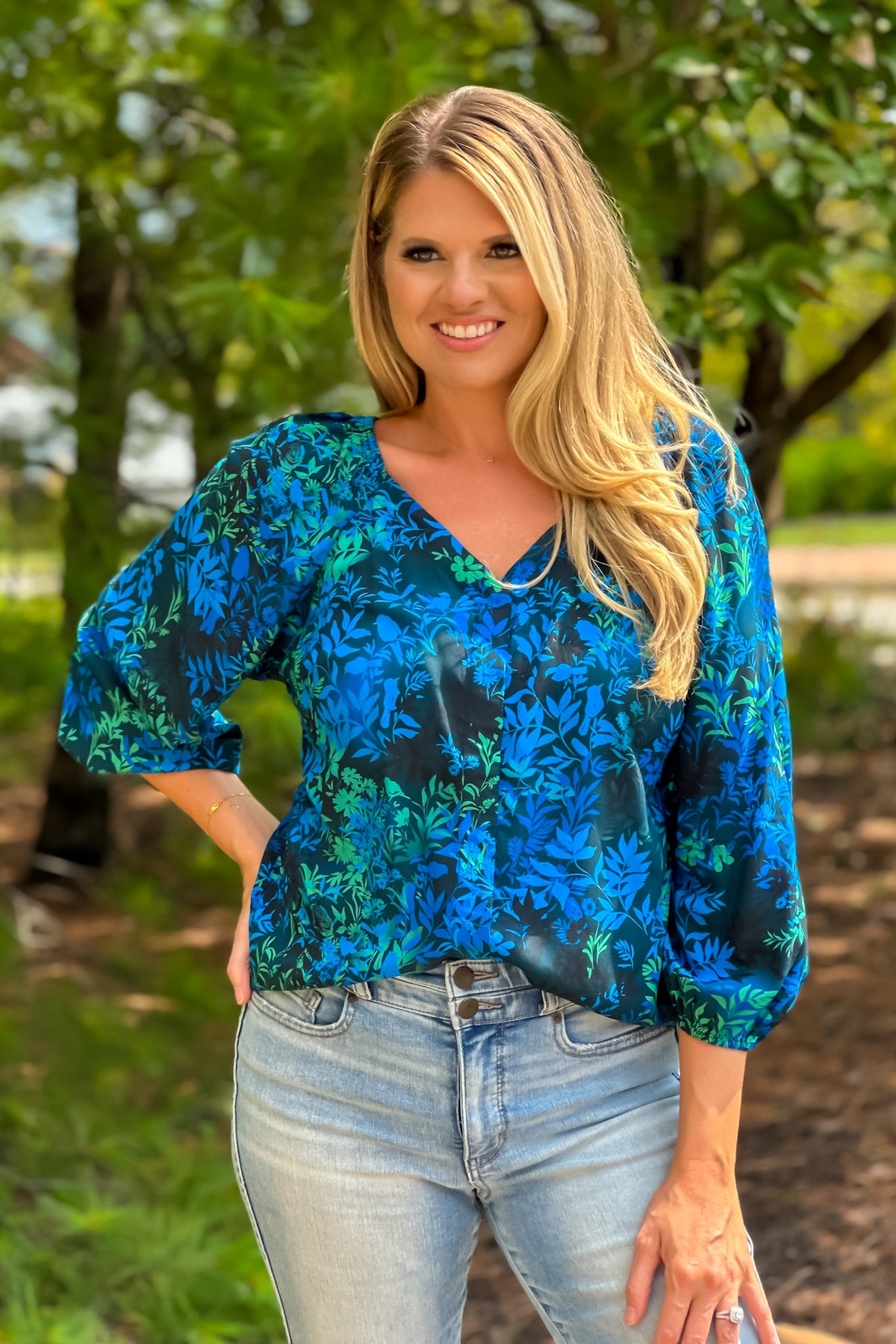 Liverpool Valentia Flutter Sleeve Blouse : Blue Topaz