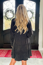 Playing My Song Button Down Tiered Dress : Charcoal