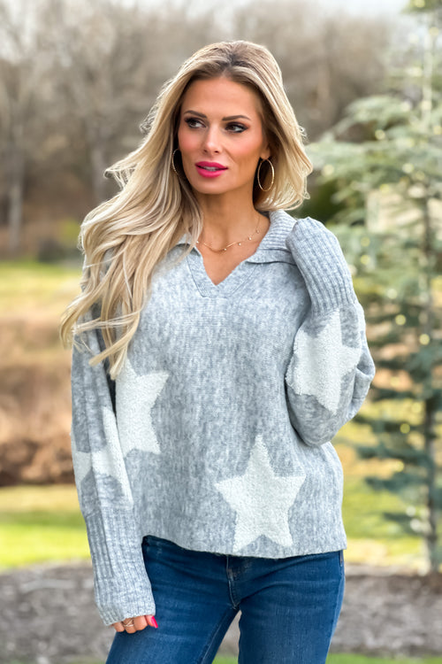 The Star In You Collared Sweater : Grey/White