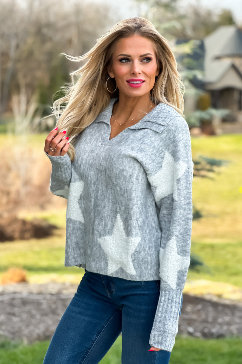The Star In You Collared Sweater : Grey/White