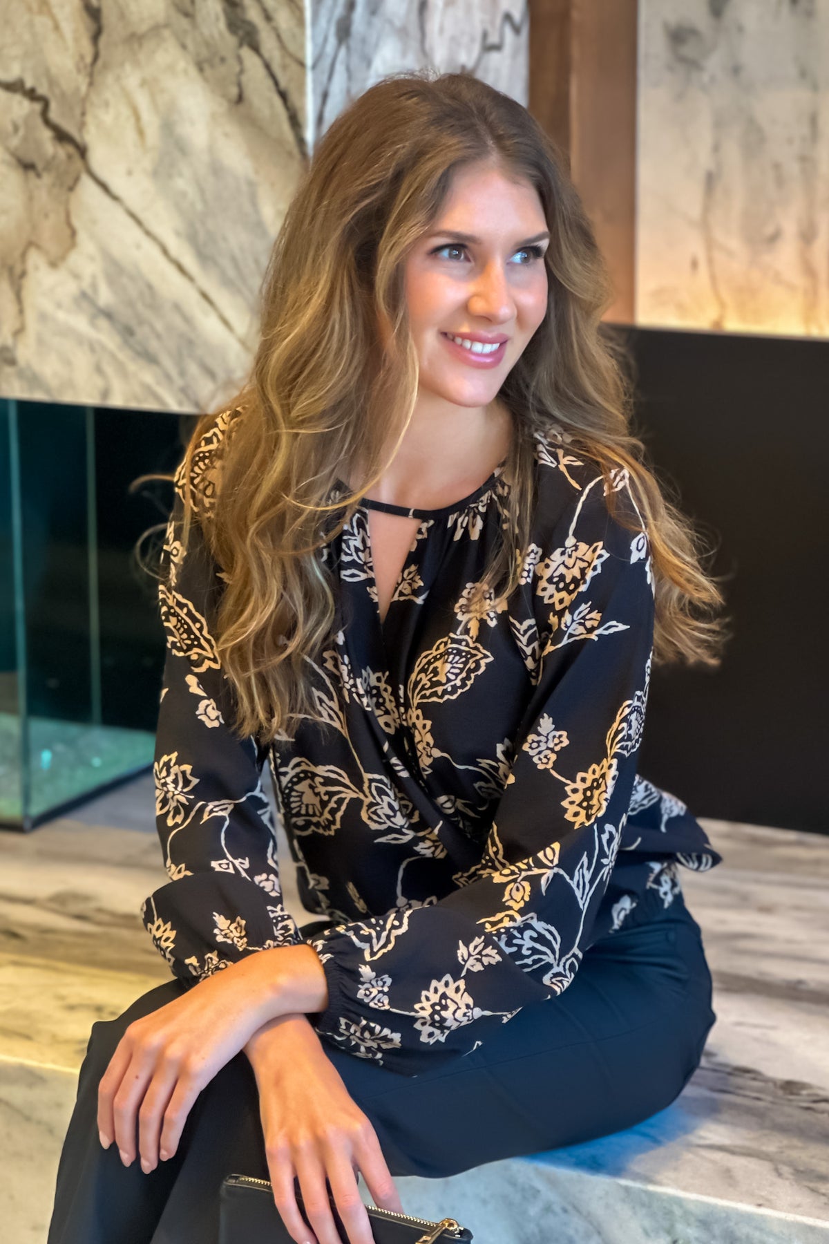 Mackinac Cutout Floral Print Top : Black
