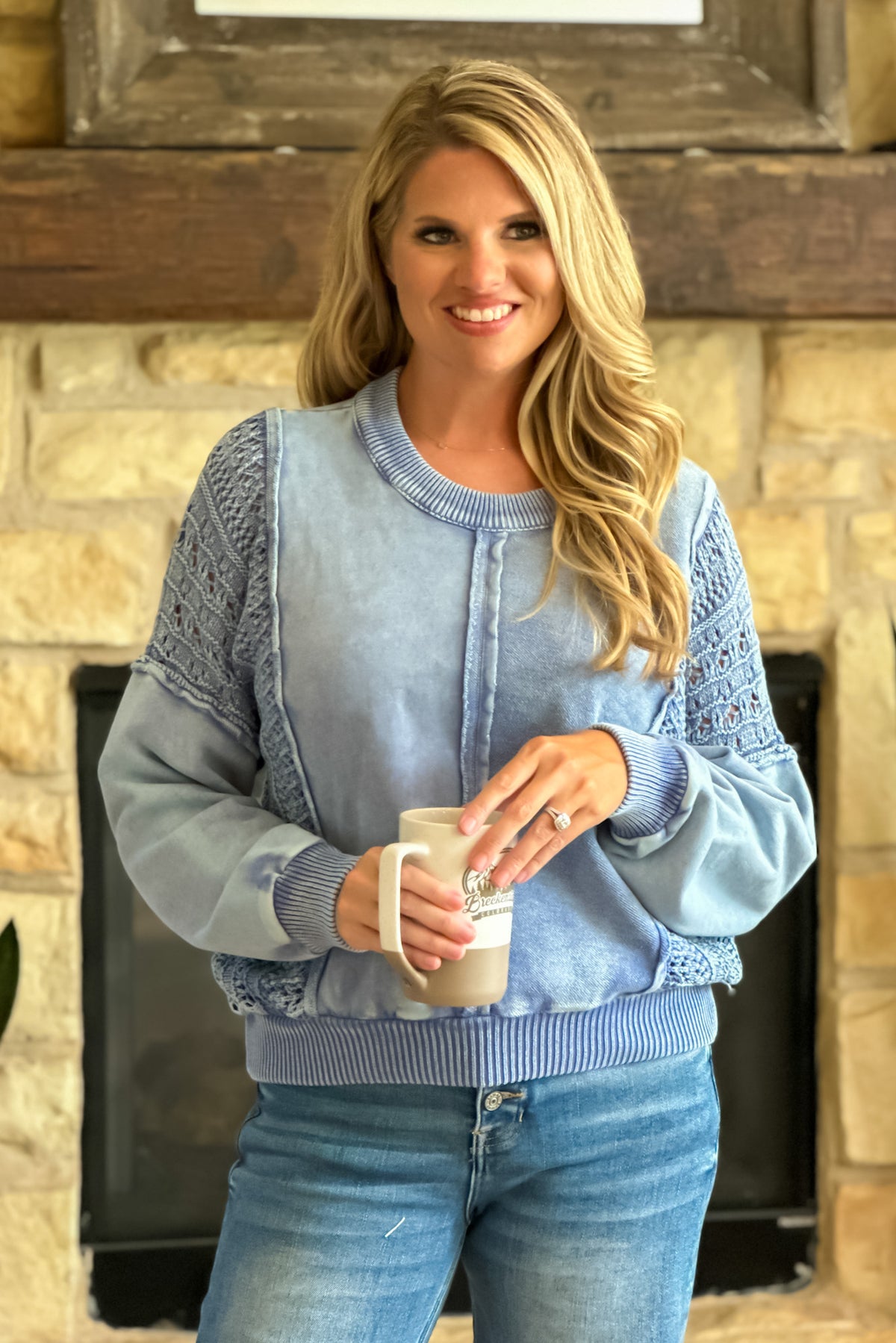 Tribal Janie Raglan Pullover Top : BlueJay