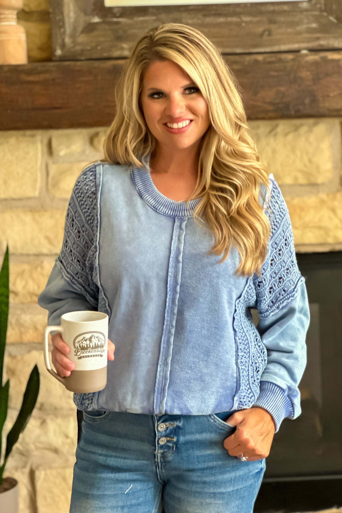 Tribal Janie Raglan Pullover Top : BlueJay
