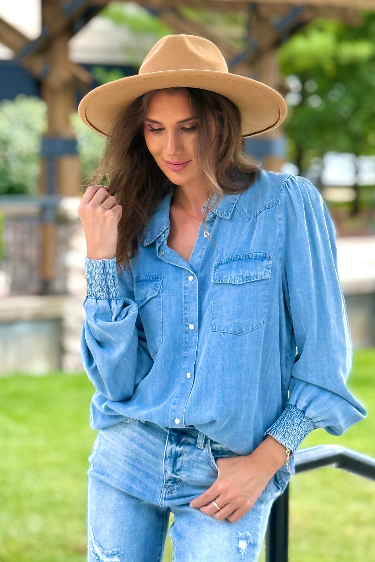 Adison Denim Button Front Shirt: Denim