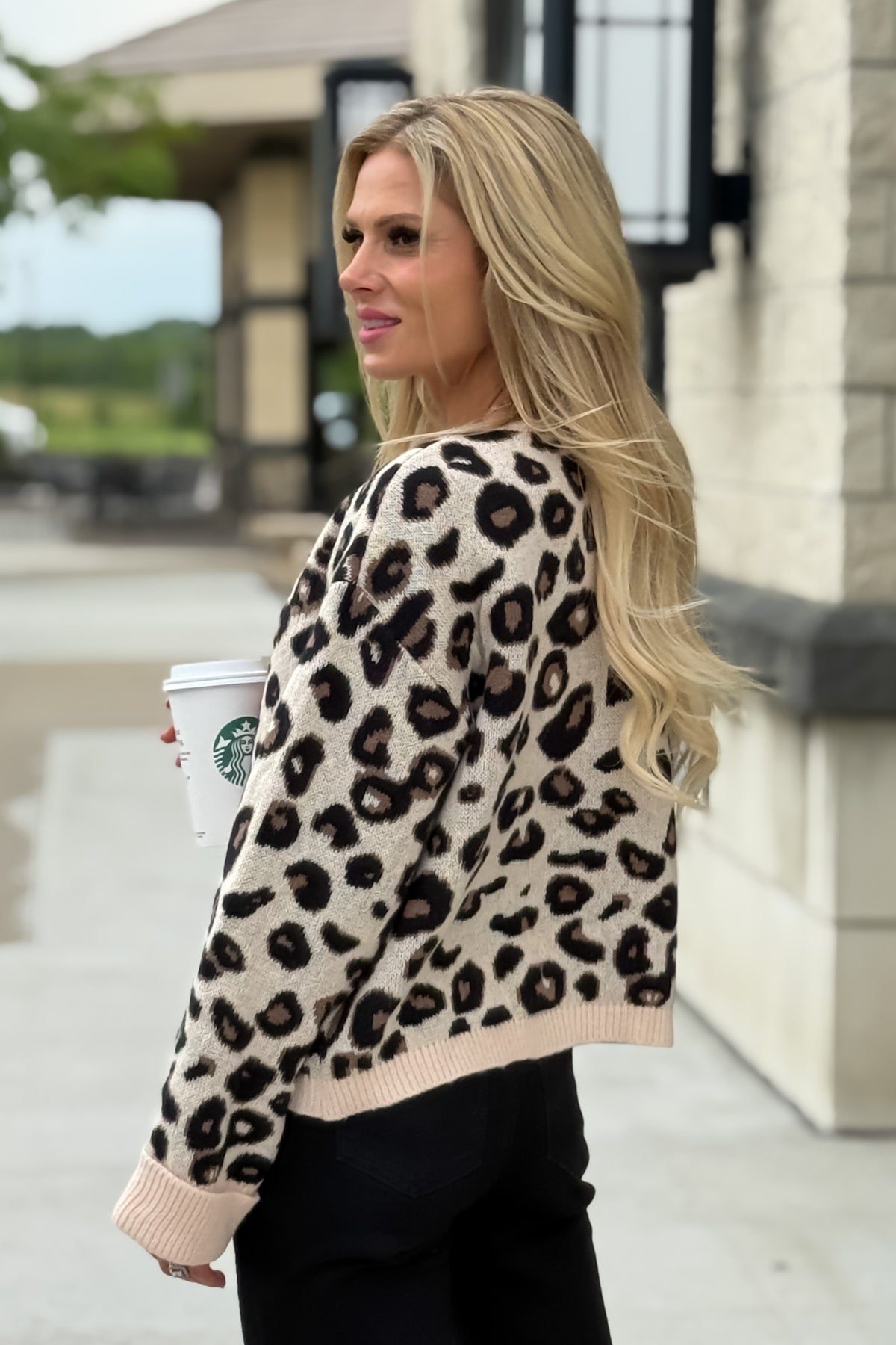 Gretchen Leopard Print Knit Sweater : Taupe