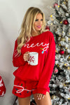 Merry Sequined Lights Pullover/Shorts Fleece Set : Red