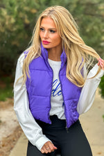 Taking Action Cropped Puffer Vest : Wisteria