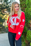 KC Glitter Block Letter Star/Football Sleeve Detail : Red/White