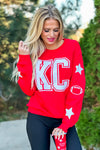 KC Glitter Block Letter Star/Football Sleeve Detail : Red/White