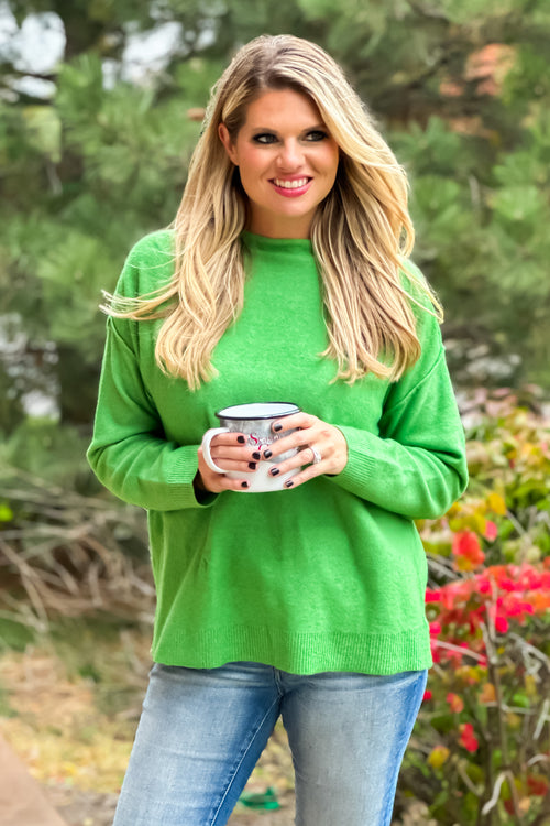 Bring Your Joy Funnel Neck Sweater : Apple Green