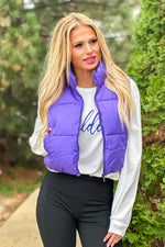 Taking Action Cropped Puffer Vest : Wisteria