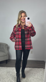 Go With It Heavy Flannel Plaid Shacket : Red/Black