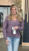 Casually Yours Exposed Seam V-Neck Sweater : Violet Grey