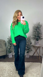 Under The Mistletoe Cable Knit Sweater : Green