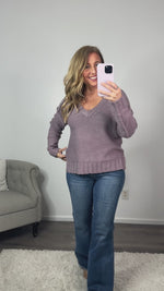Casually Yours Exposed Seam V-Neck Sweater : Violet Grey